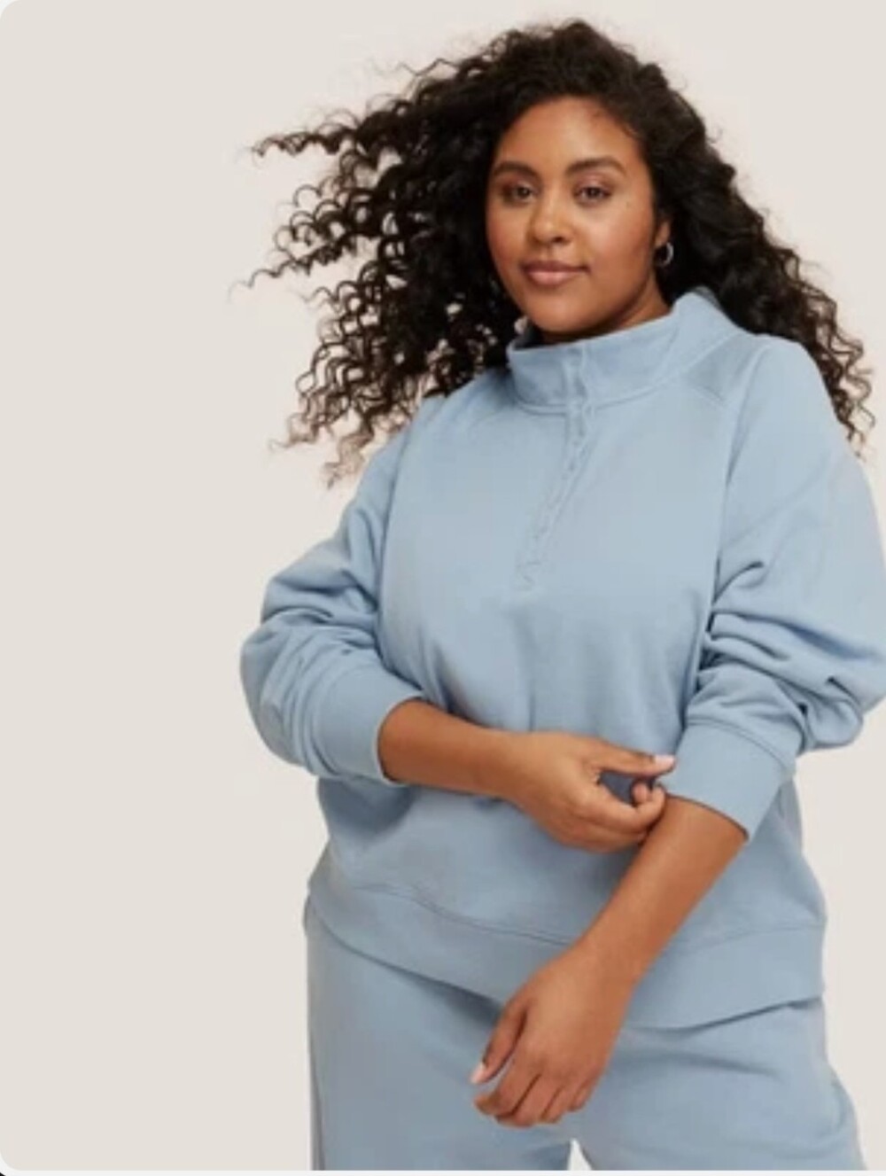 Parke Women Snap Mockneck Popover Sweatshirt  Light Blue 3X-4X